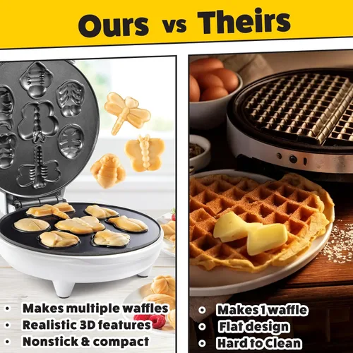 Vista 6 de The Original Creepy Crawly Bug Waffle Maker- 7 divertidos panqueques diferentes en forma de insectos, mariposa Lady Bug Bee y más, plancha eléctrica