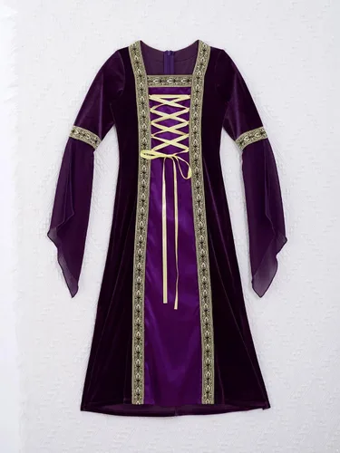 Vista 6 de Hansber Kids Girls Renaissance Vintage Dress Ball Gown Gothic Medieval Costume Maxi Dresses Halloween Outfits