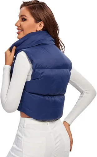 Vista 4 de Fuinloth Chaleco acolchado para mujer, cuello alto y ligero, con cremallera
