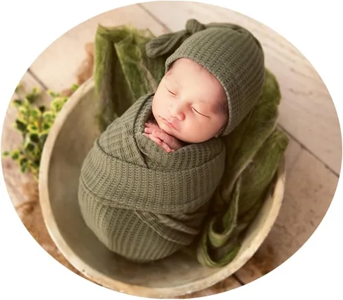 Vista 3 de Envoltura de fotografía para bebé recién nacido con sombrero de cola larga para niño y niña, trajes de ganchillo para fotos (azul)