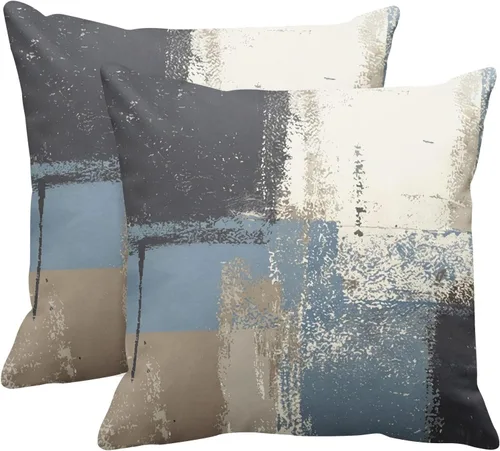 Vista 31 de Emvency Juego de 2 fundas de almohada modernas con pintura abstracta negra, blanca y gris, fundas de almohada decorativas para sofá, decoración