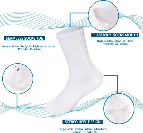 Vista 4 de Calcetines clásicos para niños de 10 pares, de algodón atlético para niños y niñas, básicos, para uniforme escolar, transpirables, casuales