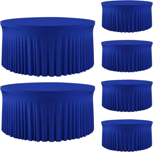 Vista 38 de Mantel redondo de 60 pulgadas en negro para mesas de 5 pies, funda de mesa ajustada de elastano con borde elástico y falda, lavable, sin arrugas