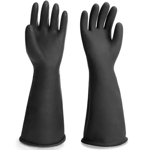Vista 16 de Guantes Resistentes a Productos Químicos, 14" de Largo Negro Impermeables Resistentes a Álcali/Ácido/Aceite Reutilizables Guantes de Goma