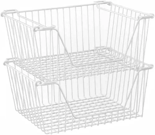 Vista 10 de Cestas de metal apilables de alambre resistente, organizador de gabinete de despensa de alambre con asa para el hogar, baño, cocina, organización