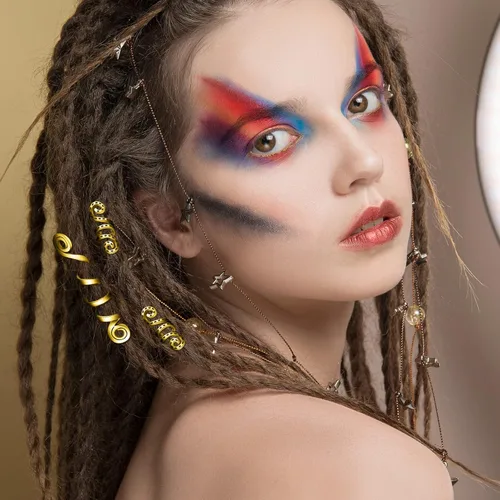 Vista 3 de 12 piezas de joyería celta para el cabello, accesorios de aleación para rastas, joyas de bobina de Loc, puños para el cabello, pinzas de serpiente