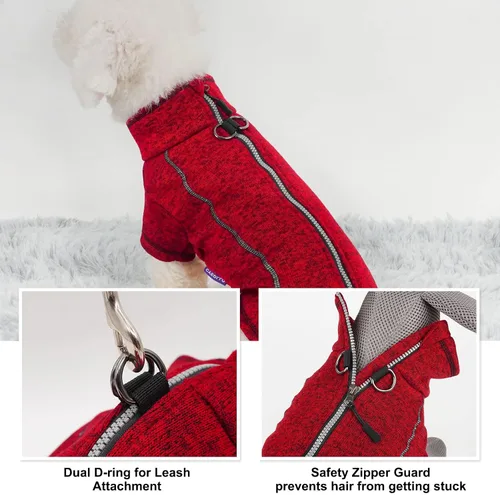 Vista 4 de cyeollo Chaqueta de forro polar para perro, suéter con forro polar con cremallera, chaquetas reflectantes para perros pequeños, abrigos de invierno