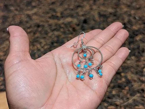 Vista 8 de Native American Sleeping Beauty Turquoise Wire Tiered Loop Dangle Earrings Navajo Handmade Jewelry Southwest
