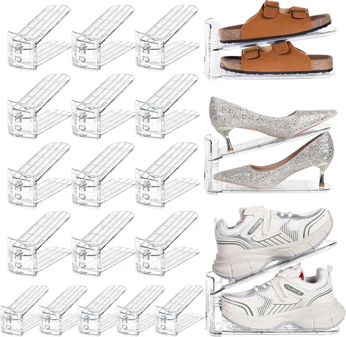 Vista 12 de TOPNEW Organizador de ranuras para zapatos para armario, paquete de 10 unidades, apilador de zapatos de nivel ajustable, organización