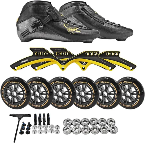 Vista 6 de Zapatos profesionales de patines de velocidad 3 ruedas para hombre 3X125MM ruedas grandes de fibra de carbono zapatos de patinaje negro en línea