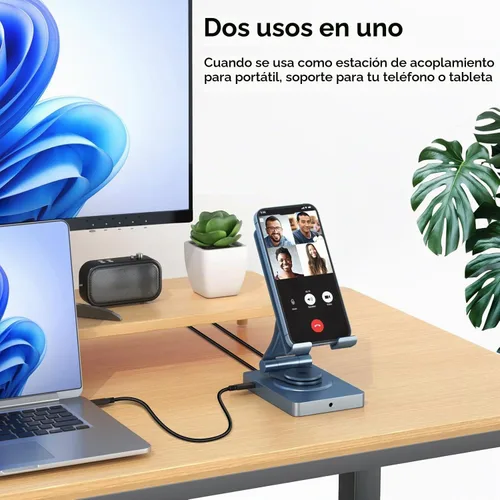 Vista 7 de Estación de acoplamiento USB C giratoria de 360° para iPad Pro, tableta, Samsung, Steam Deck, ROG Ally, Legion Go, Msi Claw, etc., 11 en 1 con Azul