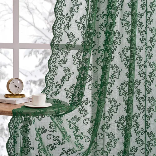 Vista 37 de Cortinas de encaje floral victoriano transparentes - 45 pulgadas de largo, 2 paneles, bolsillo para barra de cocina estilo cafetería, filtro de luz
