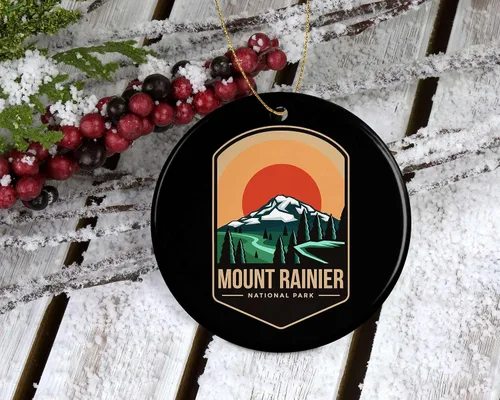 Vista 3 de Adorno de Parque Nacional Monte Rainier – Regalo del Parque Nacional Mount Rainier – Adorno de Navidad Mount Rainier – Decoración del Parque