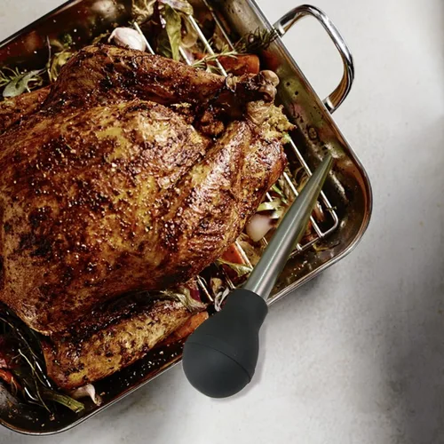 Vista 6 de Baster de acero inoxidable para pavo con cepillo de limpieza, jeringa de grado alimenticio para cocinar y rociar con 2 agujas inyectoras de adobo