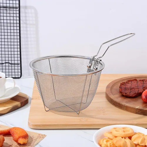 Vista 8 de DOITOOL - Cesta para freír profunda de 7 pulgadas: cesta redonda de alambre de acero inoxidable con asa - Freidora plegable para freír