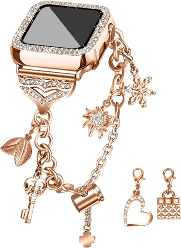 Vista 9 de JOYOZY Correa Compatible con Apple Watch de 38mm, 40mm, 41mm, 42mm, 44mm, 45mm, 46mm, Correa Bling con Estuche de Glitter y Protector de Pantalla