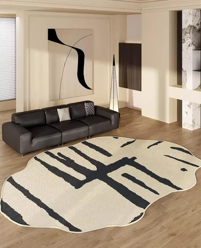 Vista 12 de Alfombra moderna abstracta de forma irregular negra para sala de estar, dormitorio, comedor, alfombra grande Art Deco de 2 x 3 pulgadas, suave