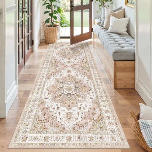 Vista 188 de Madane Alfombra lavable de 2 x 3 pies, alfombra de entrada pequeña, antideslizante, vintage, para entrada interior, alfombra de pelo bajo