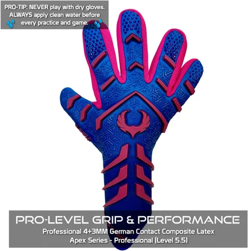 Vista 4 de Guantes de portero profesionales sin correa Renegade GK Apex (tallas 6-12, nivel 5.5) 4+5MM de agarre de contacto de corte negativo Guantes
