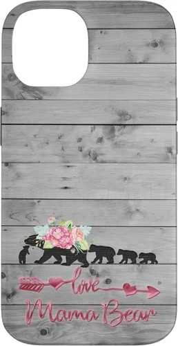 Vista 4 de Pink Floral Black Mama Bear Four Cubs on Vintage Gray Rustic Case for iPhone 17