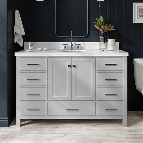 Vista 19 de ARIEL Cambridge - Mueble de baño con lavabo de 36 pulgadas, madera maciza, encimera y salpicadero italiano de mármol de Carrara de 1.5 pulgadas
