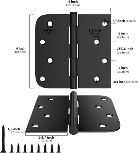 Vista 2 de Goldenwarm - Paquete de 12 bisagras para puerta interior de 4 x 4 pulgadas Negro mate