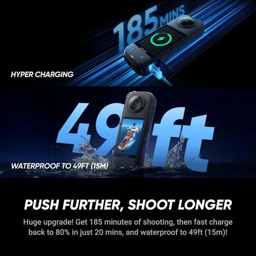 Vista 5 de Insta360 X5 - Cámara de acción impermeable 360 con sensores de 1/1.28", video HDR 360 de 8K, foto de 72 MP, lente única 4K a 60 fps, rendimiento