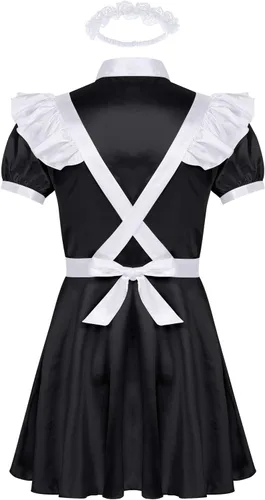 Vista 3 de Conjunto de uniforme francés de satén para hombre con delantal