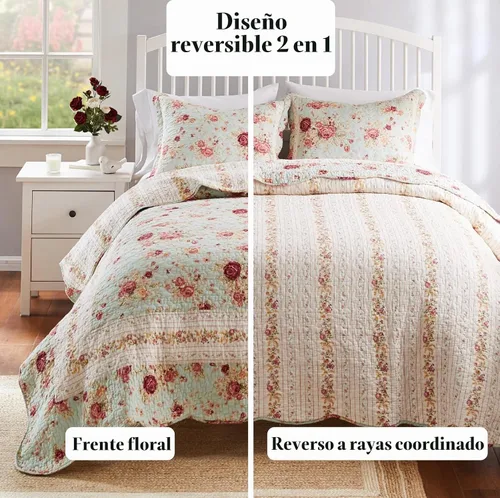 Vista 7 de Greenland Home juegos de edredón con diseño de rosas antiguas de 100% algodón de calidad hereditaria, 2 piezas, tamaño individual/XL, azul