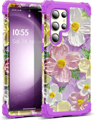 Vista 84 de Funda para Galaxy A14 5G Case, Patrón Floral 3 en 1 Protección Resistente de Servicio Pesado a Prueba de Golpes Parachoques de Goma de Silicona