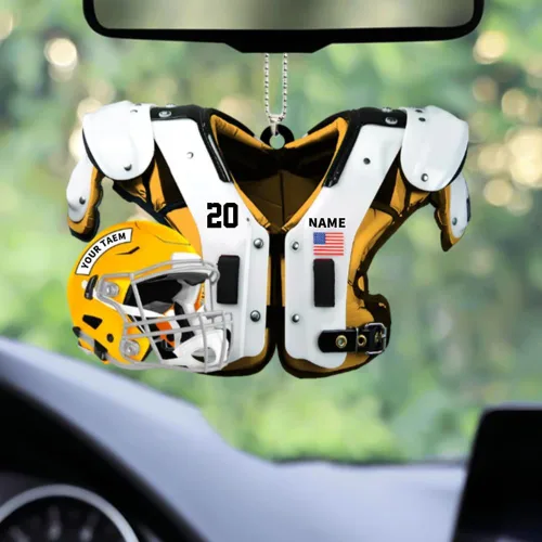 Vista 18 de Adorno de fútbol americano personalizado, nombre y número personalizados, adorno 2D de forma plana, regalo para jugadores de fútbol y amantes
