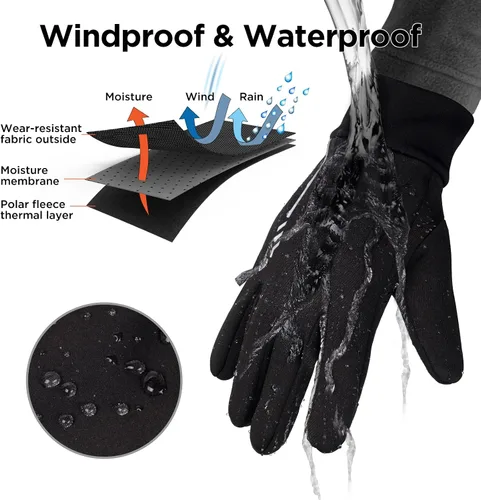 Vista 4 de Guantes de invierno para hombres y mujeres, guantes térmicos para correr con forro polar para clima frío, guantes ligeros y cálidos para nieve