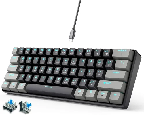 Vista 9 de abucow - Teclado mecánico 60% para juegos, interruptor azul, compacto con cable, anti-fantasma, sin conflictos, 61 teclas intercambiables, diseño