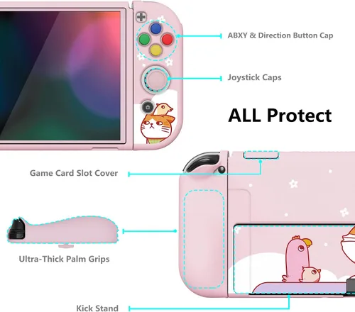 Vista 5 de PlayVital ZealProtect - Funda protectora suave para Nintendo Switch OLED, protector flexible Joycon Grip para Nintendo Switch OLED con tapas