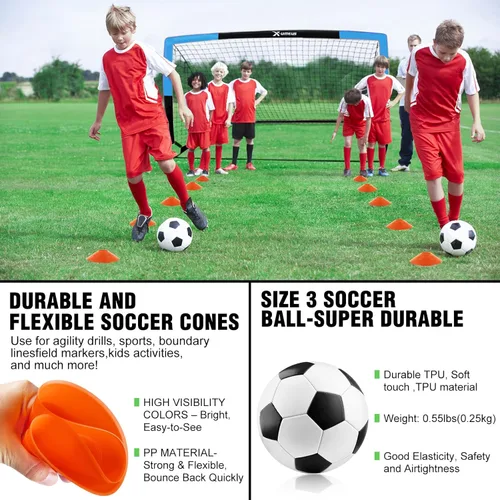 Vista 6 de Kids Soccer Goals for Backyard Set of 2, 4 x 3 ft/6 x 4 Toddler Soccer Goal Training Equipment with Soccer Ball, Cones, Pop Up Soccer Net for Kids