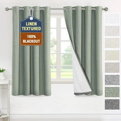 Vista 22 de H.VERSAILTEX Cortinas 100% de opacidad para dormitorio, con aislamiento térmico, cortinas texturizadas de lino con bloqueo de luz completa, cortinas