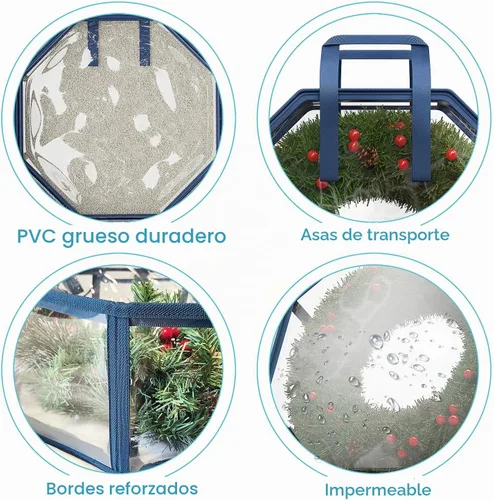 Vista 4 de Hearth & Harbor - Juego de contenedores de almacenamiento para coronas de Navidad - Bolsa transparente de almacenamiento para coronas de Navidad