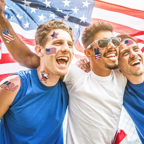 Vista 3 de winthrop 240 tatuajes temporales del 4 de julio para niños, envueltos individualmente, impermeables y seguros, diseños de bandera de Estados Unidos