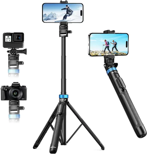 Vista 8 de UBeesize Trípode magnético para selfie stick con luz regulable y control remoto recargable, soporte de trípode portátil de viaje para teléfonos