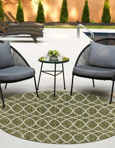 Vista 4 de Unique Loom Outdoor Trellis Collection - Alfombra de área (10 pies, redonda, verde/marfil)