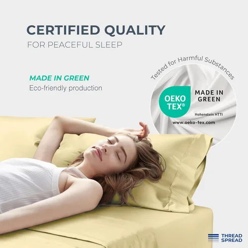 Vista 6 de Thread Spread Fundas de Almohada de Algodón Egipcio 100% Tamaño Estándar/Queen Juego de 2 - Fundas de Almohada Beige Satén de Lujo con Cuenta