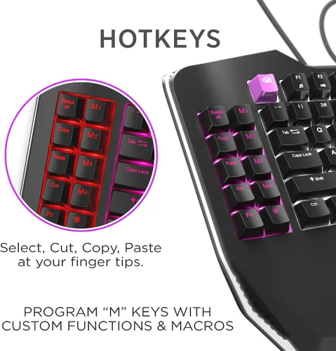 Vista 5 de Cloud Nine Teclado mecánico ergonómico C989M para PC, interruptores Kailh táctiles marrones, retroiluminación LED RGB con USB - Teclado Ergo Split