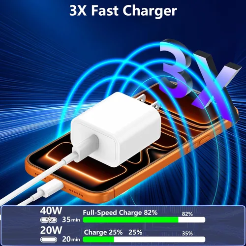 Vista 3 de Cargador para iPhone 17 16 15 de carga rápida, cargador USB C dinámico de 40 W con cable [Apple MFi Certified] 3A 6.6ft Type-C Cable Data Sync for