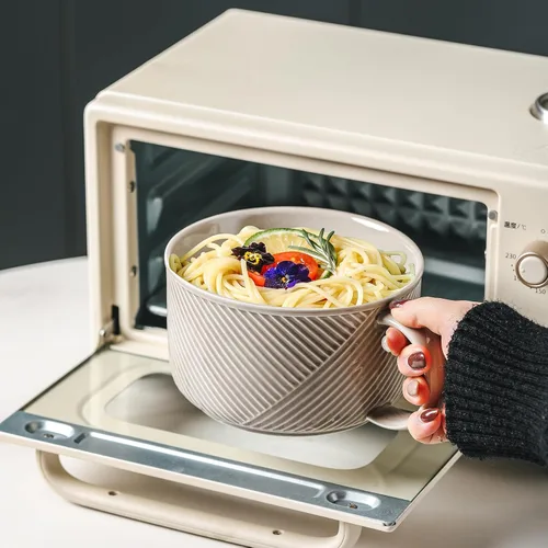 Vista 3 de Tazón de sopa de cerámica con asa, 38 onzas, apto para microondas, color gris Extra Large Mug for Oatmeal, Cereal, Breakfast, Meal Prep, Work