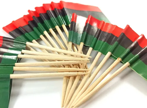 Vista 3 de JBCD Bandera afroamericana con palillo de dientes panafricano, mini banderas negras de liberación para cupcakes, 200