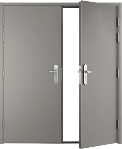 Vista 9 de VIZ-PRO Puerta de seguridad de acero doble de montaje rápido con marco y herrajes, hoja activa lateral derecha gris hacia adentro