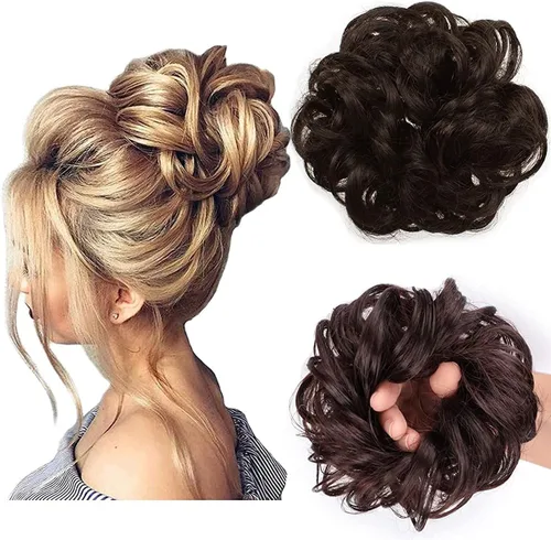 Vista 26 de Cabello sintético despeinado, grueso, extensiones para coleta, cabello recogido