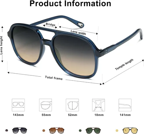 Vista 4 de SOJOS Gafas de sol estilo aviador polarizadas retro para mujeres y hombres, clásicos de los años 70, estilo vintage, cuadrados, estilo aviador