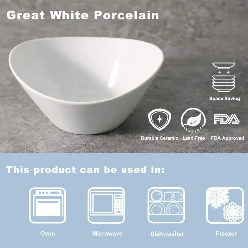 Vista 3 de Buyajuju Juego de 4 cuencos de ensalada de porcelana, 38 onzas, cuencos blancos de 8 pulgadas para cereales, sopa, ramen, aperitivos, arroz, horno