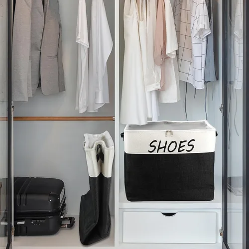 Vista 6 de Organizador grande de almacenamiento de zapatos de entrada, cesta de zapatos para entrada con cubierta transparente, caja plegable para zapatos